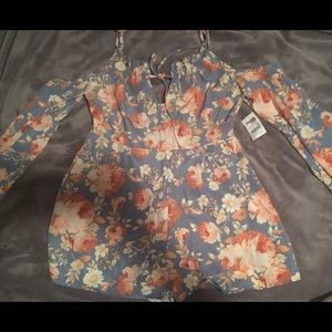 Cold shoulder, long sleeve floral romper